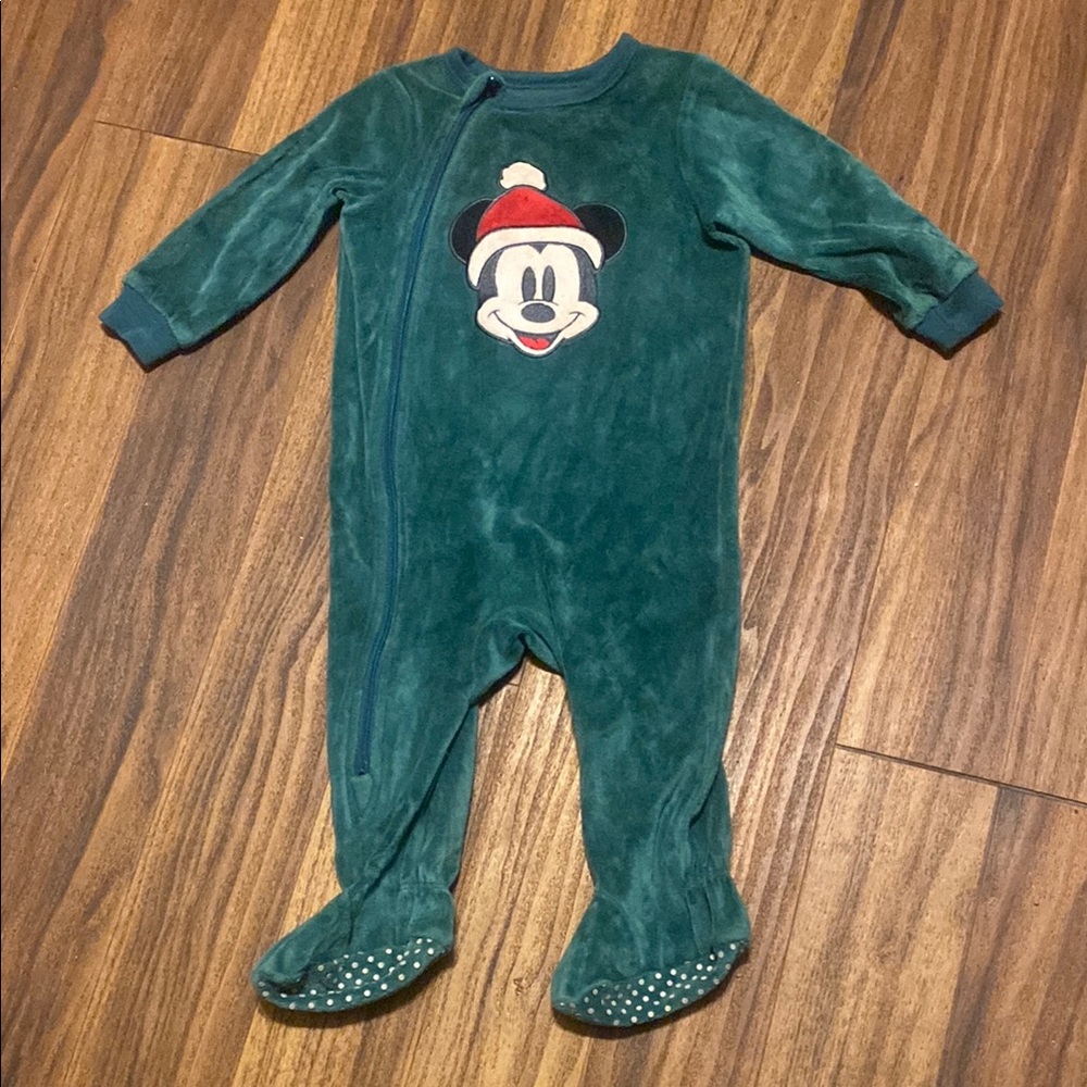 Disney Size 12M Mickey Mouse with Santa Hat Zip Up One-Piece